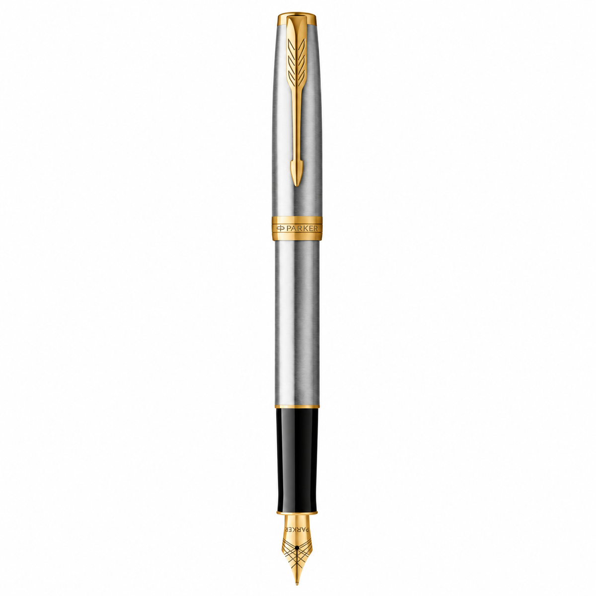 Parker Sonnet Stainless Steel GT Fountain Pen – Medium Nib & 23K Gold-Plated Trim
