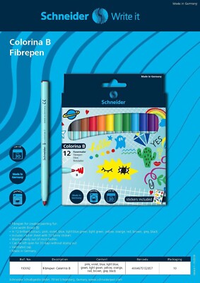 Schneider Colorina Felt-Tip Pens – Pack of 12 Vibrant Colors